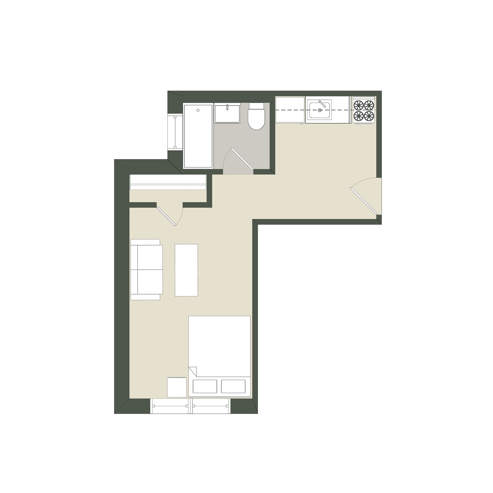 Floor plan for studio, 1 bath, 272 sqft